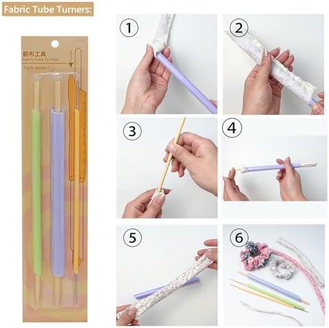 Quick Turn Fabric Set, 3 Sizes Quick Turn Fabric Tube Turners with 2 Crimping Cones, Tube Turner Sewing Tool for Crafts DIY Handmade Knitting Accessories