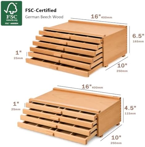 DJAR 4-Drawer Beech Wood Art Supply Storage Box with Dividers, Natural