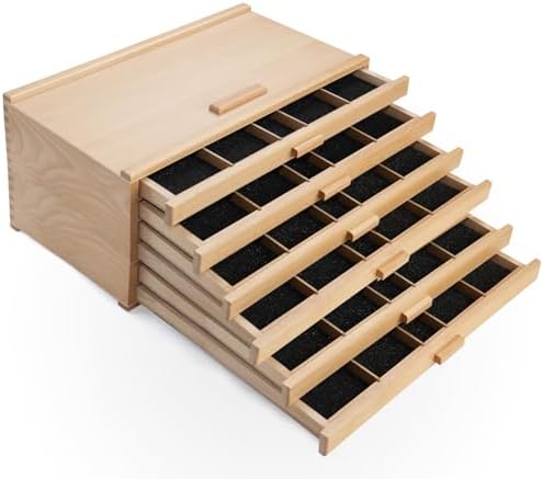 Falling in Art Wooden Pastel Storage Box With 6 Removable Drawers | Artist Supply Storage Box, Portable Organizer Box for Pencils, Markers, Brushes and Painting Tools