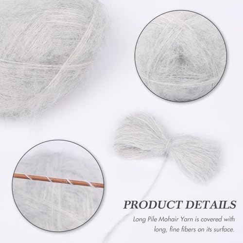 NICEEC 2 Skeins Long Pile Mohair Yarn 2.82oz/788yds - Light Gray