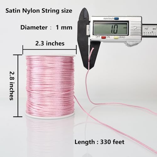 LUSTEMBER 330 Feet Satin Nylon String, 1 mm Silky Smooth Durable Nylon Cord for Jewelry Making, Bracelets, Beading, Necklaces, Macrame, Kumihimo, Rattail, and Chinese Knot Craft