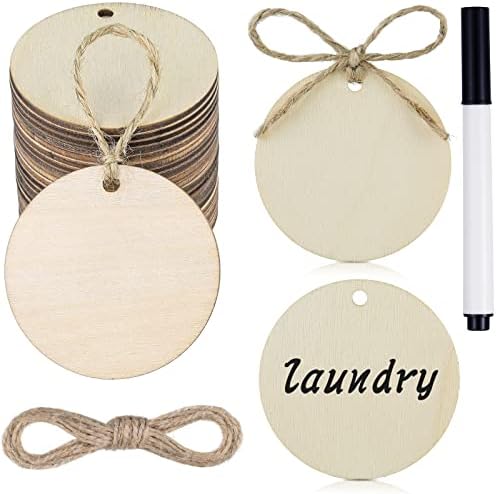 Jetec 2" 40 Pcs Wood Circles for Craft Blank Round Wood Ornament Gift Tag