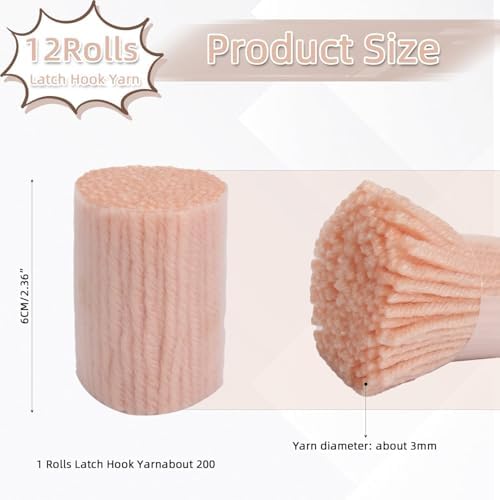AKZYTUE 12 Rolls Latch Hook Yarn, Precut Rug Yarn for Latch Hook Kits, Crochet Yarn Bundles for Latch Hook Rug Making, DIY Tapestry Crafts for Adults & Beginners,Nude