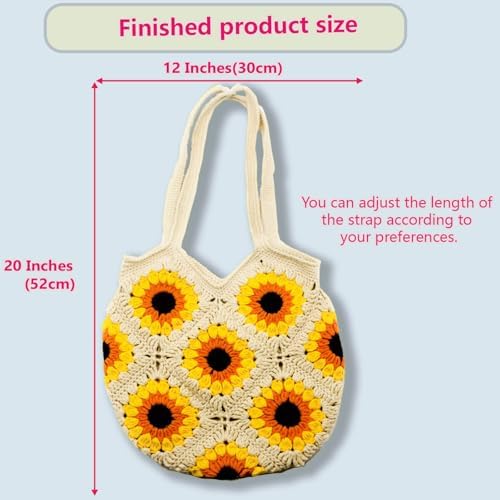 Anbaagsky Crochet kit for Beginners Sunflower Tote Bag Granny Square Crochet Tote Bag with Step-by-Step Video Tutorials Knitting Kit Beginner Crochet Kit for Adults