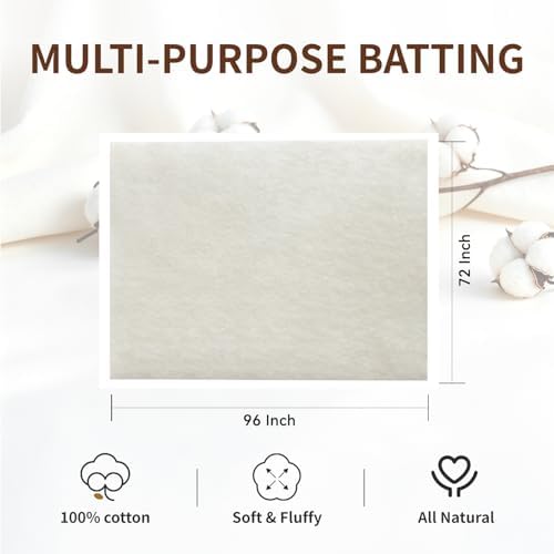 100% Natural Cotton Batting for Quilting 72-Inch x 96-Inch