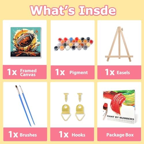 hkejoi Football Paint by Numbers Kit for Kids, Football Paint by Number for Kids Framed and Easel, Painting by Numbers, Easy DIY Crafts for Gift Home Wall Decor 8x8 in