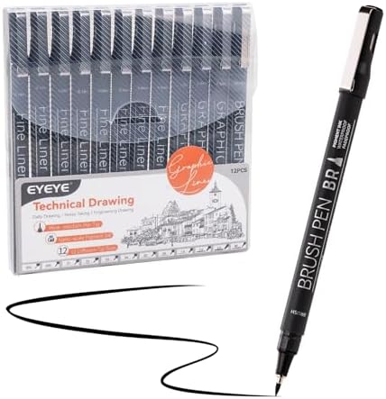 EYEYE Micro Fineliner Pens, Black Drawing Art Pens,12 Archival Pen Waterproof Ink Set Artist Supplies Archival Inking Markers Sketch Outline Pen, Precision Drawing and Sketching Kit