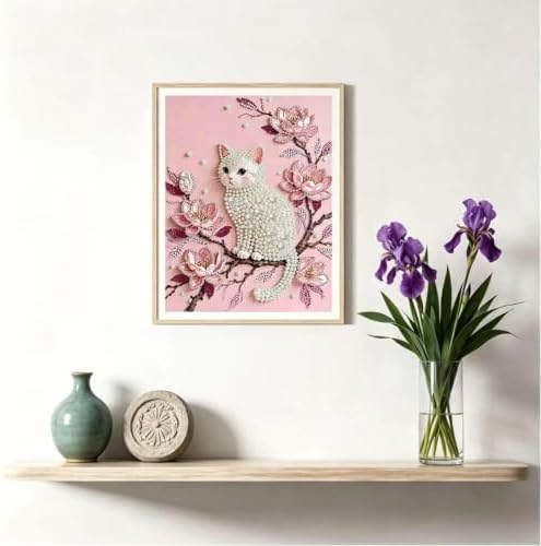 White Cat Diamond Pearl Painting Kits for Adults, Diamond Art kits 12x16In
