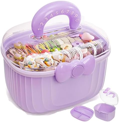 Noamus 10" Multipurpose Storage Box with Removable Tray, 2 Layer Cute Hair Accessories Organizer, Clear Plastic Folding Craft Case for Headbands, Sewing, Clips Ties Supplies, Purple