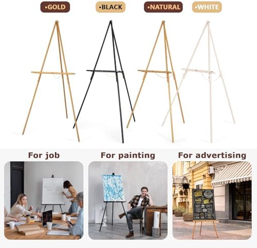 VISWIN 3Pcs 63" Easel Stand for Wedding Signs, Adjustable Wooden Display Easel with Holder, Tripod Floor Easel for Welcome Board, Poster, Picture, Photos, Paintings - Natural
