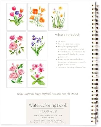 Floral Watercolor Workbook for Beginners with Cotton Cold Press Watercolor Paper, Pre-Outlined Designs, Step-by-Step Instructions & Online Videos – Premium Botanical Art Book for Adults & Gifts