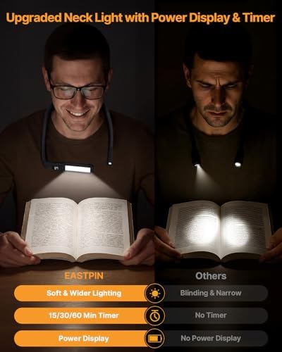 Upgraded Book Light with EVA Case, Neck Light with Power Display