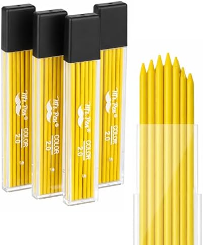 Mr. Pen- 2.0 mm Lead Refills, 48 Pack (12 per Tube), Yellow, 90 mm Length