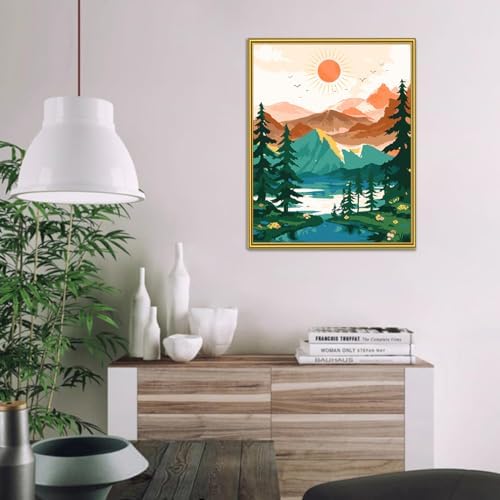 Yunnuo Landscape Paint by Numbers Kit for Adults Beginner, Sun & Mountain Paint by Number Canvas,Acrylic Abstract Paint with Numbers for with 3 Pcs Paintbrushes Home Wall Decor Gift (16 x 20 in)