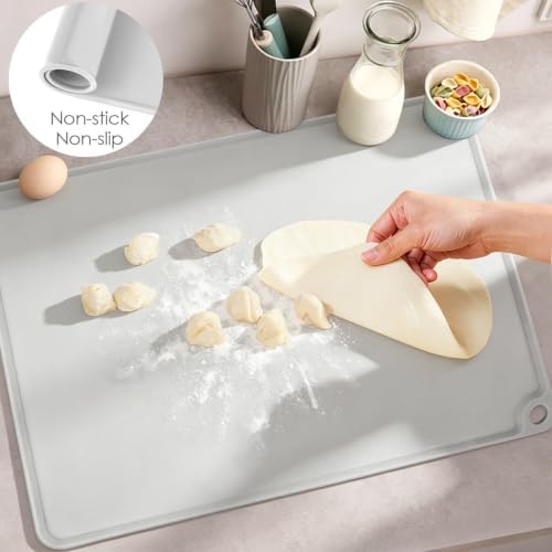 Gray Baking Mat -Food Grade Standard Silicone Mat for Kids Dinner Placemat Reusable Kitchen Countertop Mats Dough Pad with Raised Edges Heat Resistant Mat for Air Fryer (1Pack 23.6'' x 15.7'')