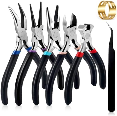 URSKYTOUS 5Pcs Jewelry Pliers Set Pliers for Jewellery Making Include Needle Nose Chain Nose Round Bent Plier Wire Cutter Jewelry Plier Tools for Jewelry Repair Bracelet Beading Craft Making Supplies