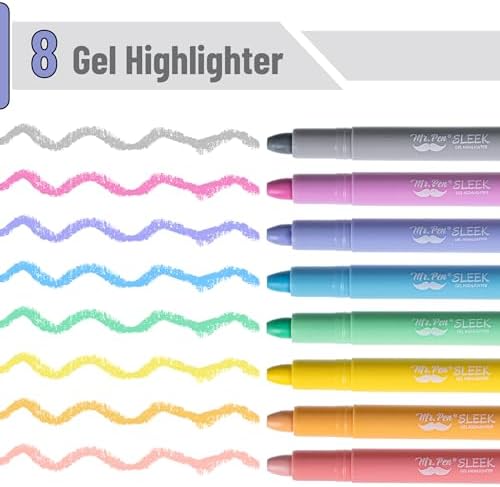 Mr. Pen- No Bleed Gel Highlighters, Friendly Colors, 8 Pack