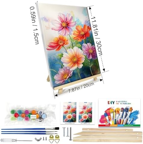JOOZ Flowers Paint by Numbers Kit for Adults with Frame, Flower Paint by Number with Easel, DIY Floral Adult Paint by Number Kits Framed Canvas for Home Wall Decor 8 x 12 Inch