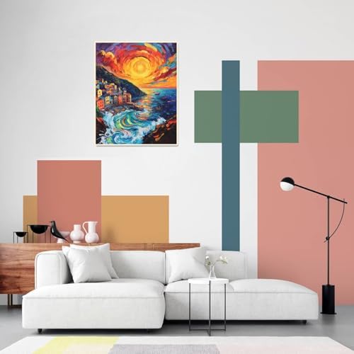 Sunset Paint by Numbers Kit for Adults Beginner Cinque Terre Italy Oil Painting Kit Adult Paint by Number Kits on Canvas DIY Painting for Beginners Art by Numbers for Gifts Home Wall Decor 16x20 Inch﻿