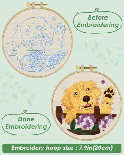 ERKOON Embroidery Kit for Beginners Adult Golden Retriever Cross Stitch Set