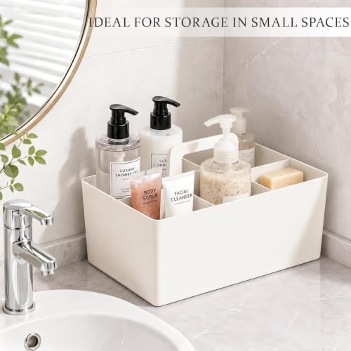 Multipurpose Caddy Organizer with Handle Plastic Desk Storage, White