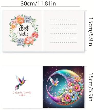 Diamond Art Cards with Envelopes–6PCS DIY Diamond Painting Greeting Cards Kit | Card Making Kit with Bling for Adults & Beginners | Birthday,Holiday & Thank You Cards (Hummingbird and Moon)