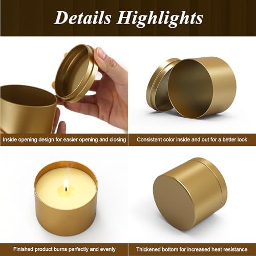 PCREGPAE 8OZ Gold Candle Tins Cans with Lids and Wicks for Making Candles