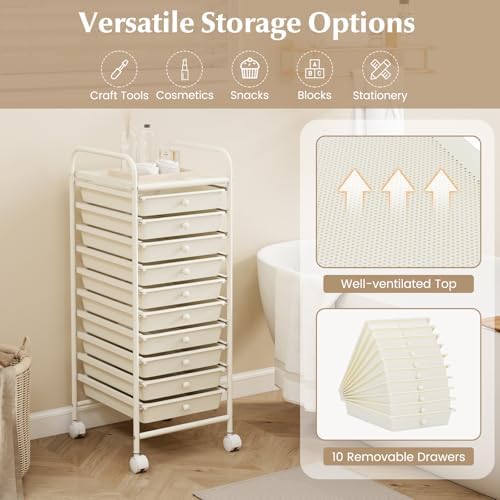 COSTWAY 10-Drawer Rolling Storage Cart, Utility Mobile Trolley
