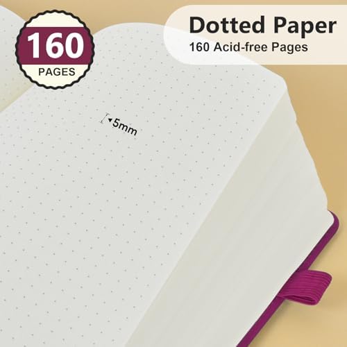 Dotted Journal 5.9"×8.5", 160 Pages Dot Grid Notebook, Bullet Journaling | Hardcover Leather Journal for Women & Men,100 Gsm Thick Paper,Medium Size, Dotted notebook for Work, School, Travel Writing