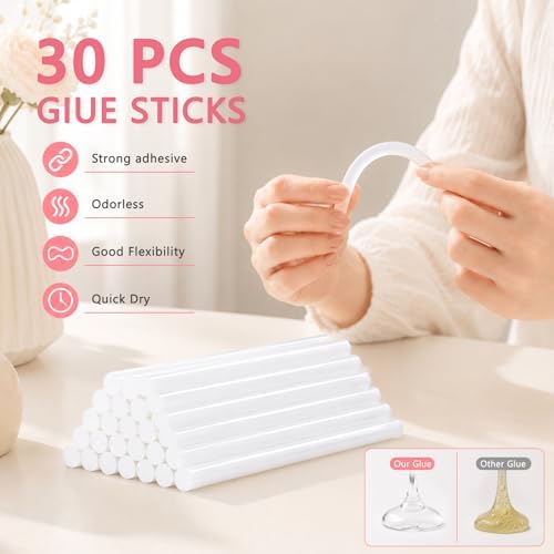 Mini Hot Glue Gun Kit with 30 Glue Sticks, 20W Fast Preheating Hot Glue Gun And Sticks Set for School Crafts, DIY Arts & Quick Home Repairs, Pink