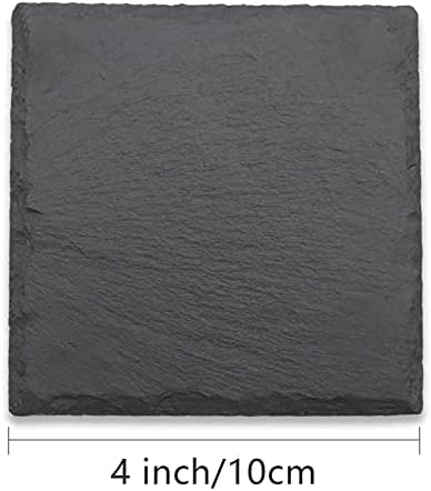 8 Pack 4 Inch Square Black Slate Coasters Set with Storage Holder