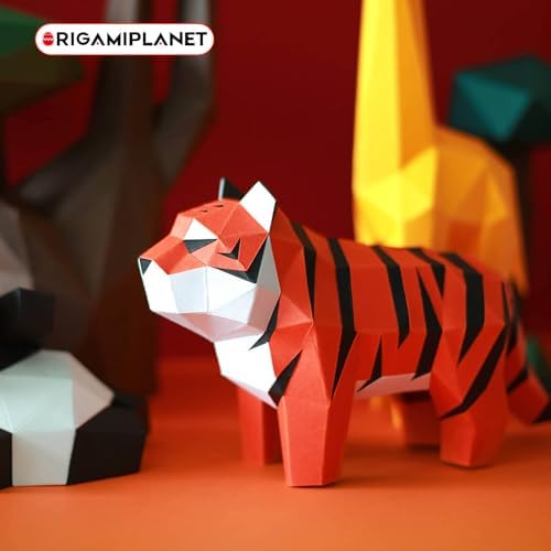 Tiger 3D Origami Paper Craft Kit, Creative Handmade Paper Sculpture Art for Home Decor, Unique Pre-Cut DIY Cute Animal Models Origmai Papercraft Set, Present for Teens & Adults
