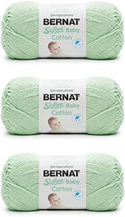 Bernat Softee Baby Cotton Yarn for Crocheting Soft, Jade Frost, 3-Pack