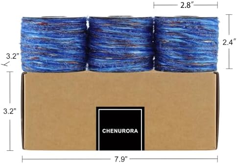 Artisanal Yarn Collection Multifiber Fancy Yarn for Knitting Crocheting Crafts DIY, Set of 3 Rolls(100 Cobalt Blue Velvet Waves)