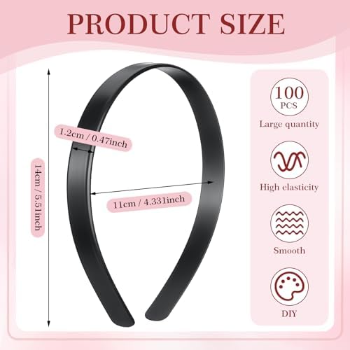 Hotop Plastic Headbands Bulk No Teeth Plain for Women,1/2 Inch Wide,Black