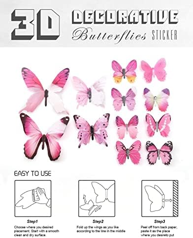 Butterfly Wall Stickers - 60 pcs 3D Butterflies Removable Mural Wall Stickers for Home Room Bedroom Decorations