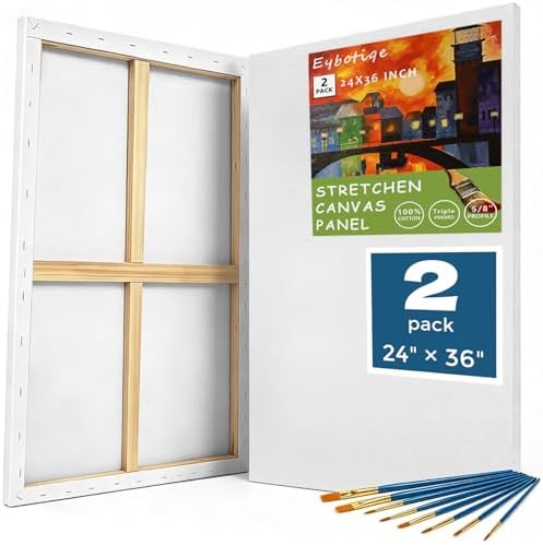 Stretched Canvas for Painting 24x36 Inch Large Canvases for Painting 2 Pack Cotton Big Blank Canvas for Oil Paint Acrylics Pouring Pour Painting Watercolor Tempera