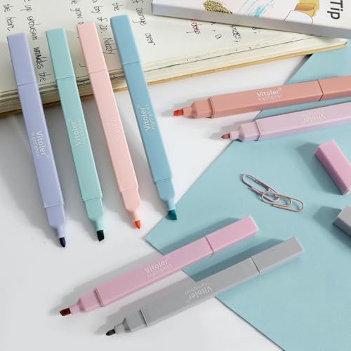 Vitoler Highlighters, 8pcs Chisel & Fine Tips Aesthetic Highlighters