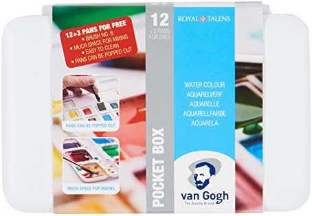 Van Gogh Watercolor Paint Set, Plastic Pocketbox, 12-Half Pan + 3-Half Pan Bonus General Selection