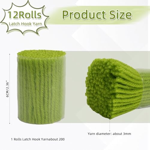AKZYTUE 12 Rolls Latch Hook Yarn, Precut Rug Yarn for Latch Hook Kits, Crochet Yarn Bundles for Latch Hook Rug Making, DIY Tapestry Crafts for Adults & Beginners,Spring Green