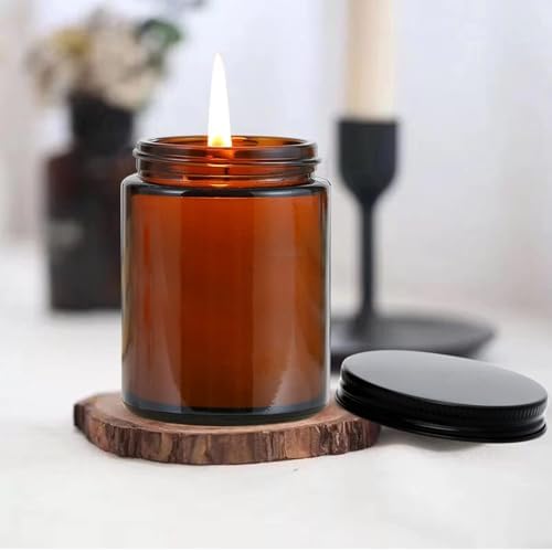 8oz Amber Candle Jars Set of 3,Round Glass Jar with Black Lids