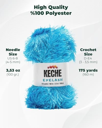 Eyelash Fun Fur Yarn - Premium Soft Crochet Yarn DIY Hand Knitting 100% Polyester 175 Yds 3.53 Oz (Pack of 3) - Turquoise