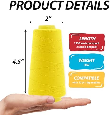 Mandala Crafts Yellow Mercerized Cotton Thread Cones for Sewing Quilting