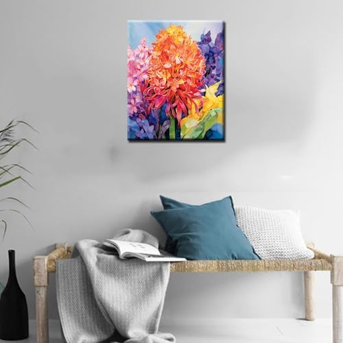 Aihonmin Beautiful Flower Paint by Number for Adult and Kids Beginner,Floral Canvas Oil Painting Kit Digital Painting,Vintage Watercolor Living Room Decoration,(Without Frame