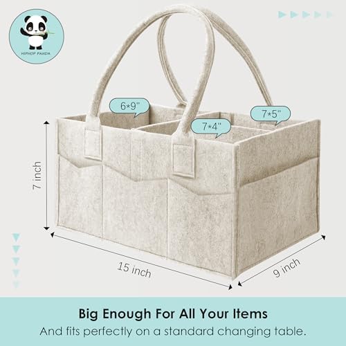 HIPHOP PANDA 2-Pack Diaper Caddy Organizer - Nursery Storage Bin & Car Organizer for Diapers, Wipes, and Baby Essentials - Dual-Color Solid Set (Green/Oatmeal), Regular Size