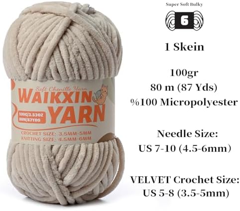 （3 Light Khaki） 3 Pack Super Soft Fuzzy Chenille Chunky Yarn for Crocheting, 300g (261yds) Velvet Fluffy Amigurumi Yarn for Hand Knitting Baby Blankets Weaving Craft