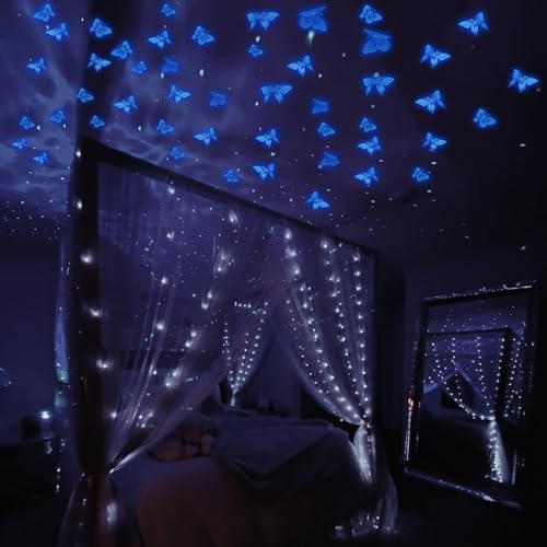 SAOROPEB Glow in The Dark 3D Butterfly 24 Pcs Blue Butterfly Stickers | 3 Sizes, Luminous for Ceiling or Wall, Glow in The Dark Party Supplies, Removable Luminous Stickers for Kids Babys Nursery