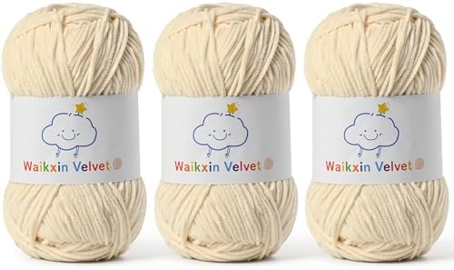 3 Pack Fluffy Chenille Yarn for Crocheting，Baby Yarn for Crocheting Soft，150g/5.28oz Velvet Amigurumi Yarn ，Fingering Weight Yarns for Crocheting Baby Blankets、DIY Craft.(3 Beige)