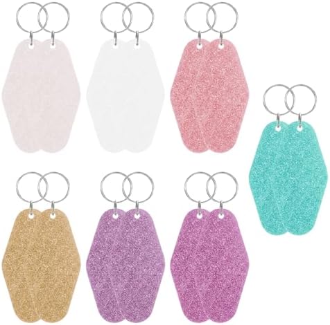 Glitter Acrylic Motel Keychains Bulk,Colorful Diamond Shaped Keychain Tags with Rings Blank Plastic Keychain for DIY