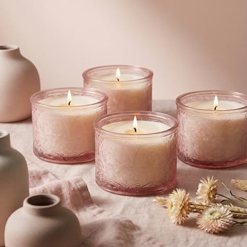 10 oz Pink Mandala Glass Candle Jars with Bamboo Lids, 9 Pack